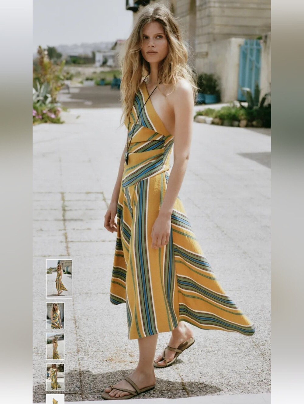 Striped Yellow Halter Midi Dress